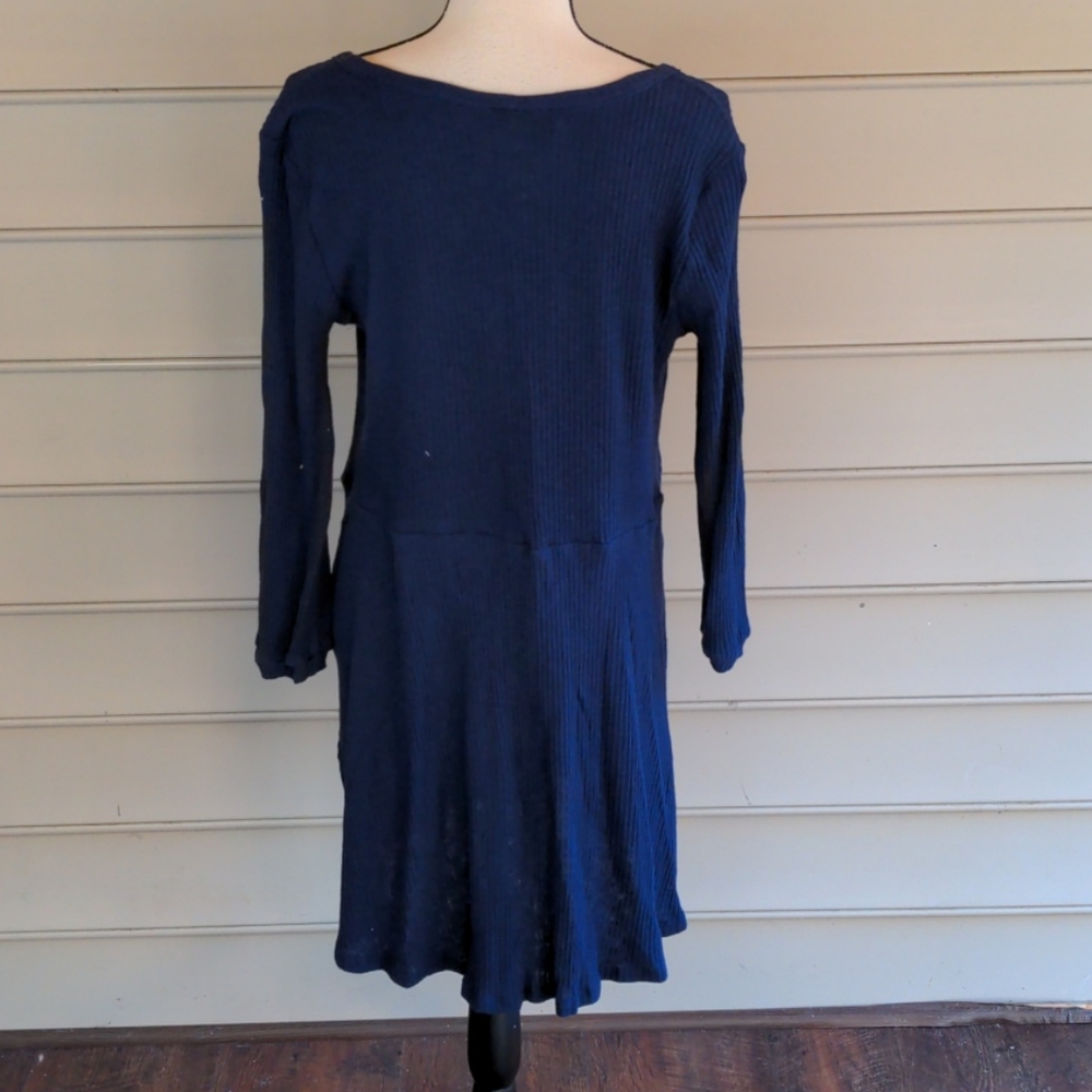 NWT Blu Pepper Ribbed Navy Shift Henley Dress - Picture 4 of 6